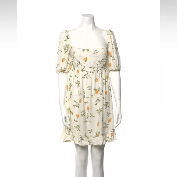 Reformation Lemon Print Puff Sleeve Dress | Bristol in Citron - Picture 4 of 8